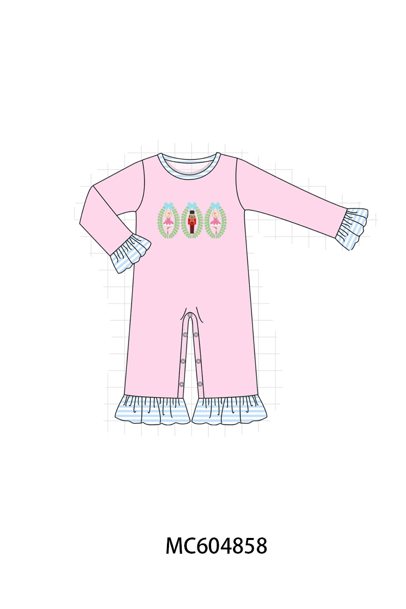 Pink Nutcracker Embroidery Ruffle Romper