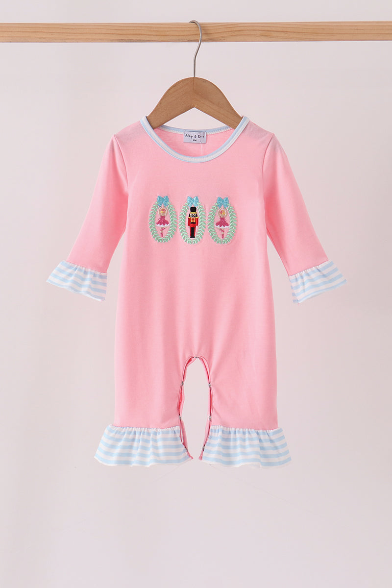 Pink Nutcracker Embroidery Ruffle Romper