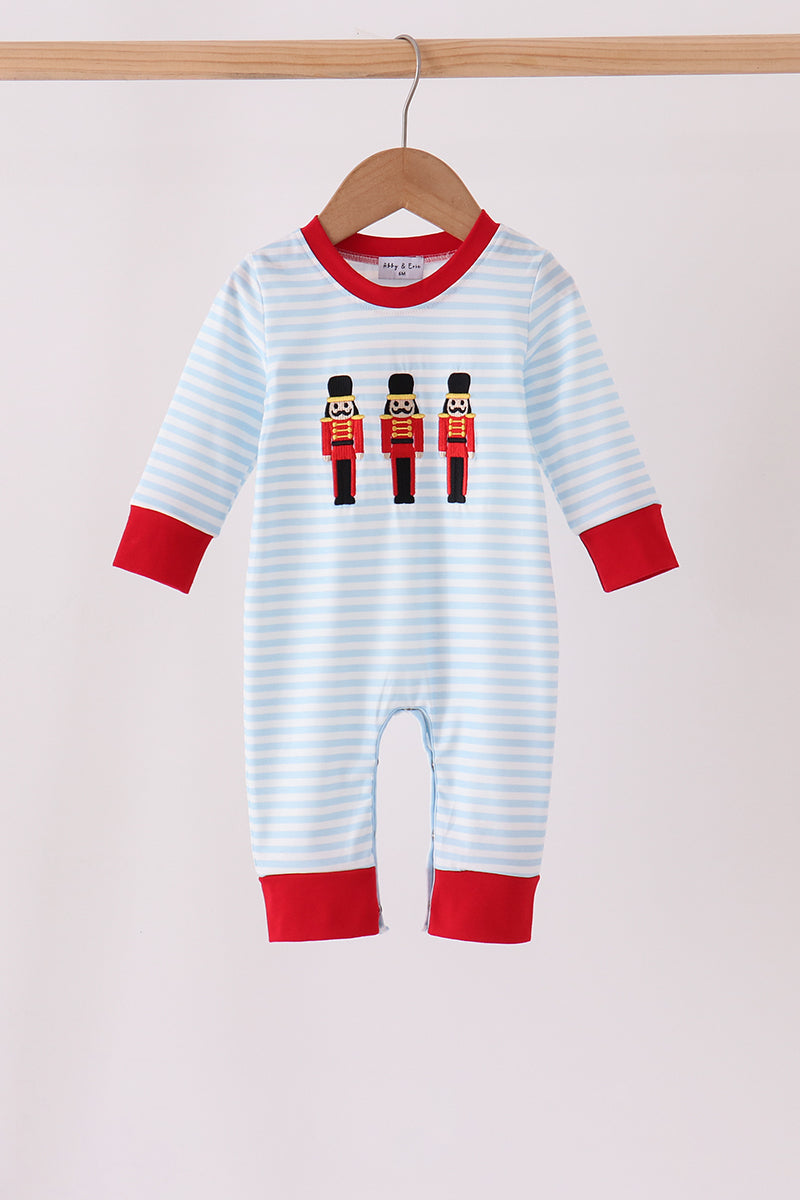 Blue Stripe Nutcracker Embroidery Romper