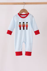 Blue Stripe Nutcracker Embroidery Romper