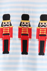 Blue Stripe Nutcracker Embroidery Romper