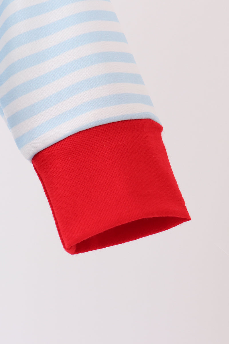 Blue Stripe Nutcracker Embroidery Romper