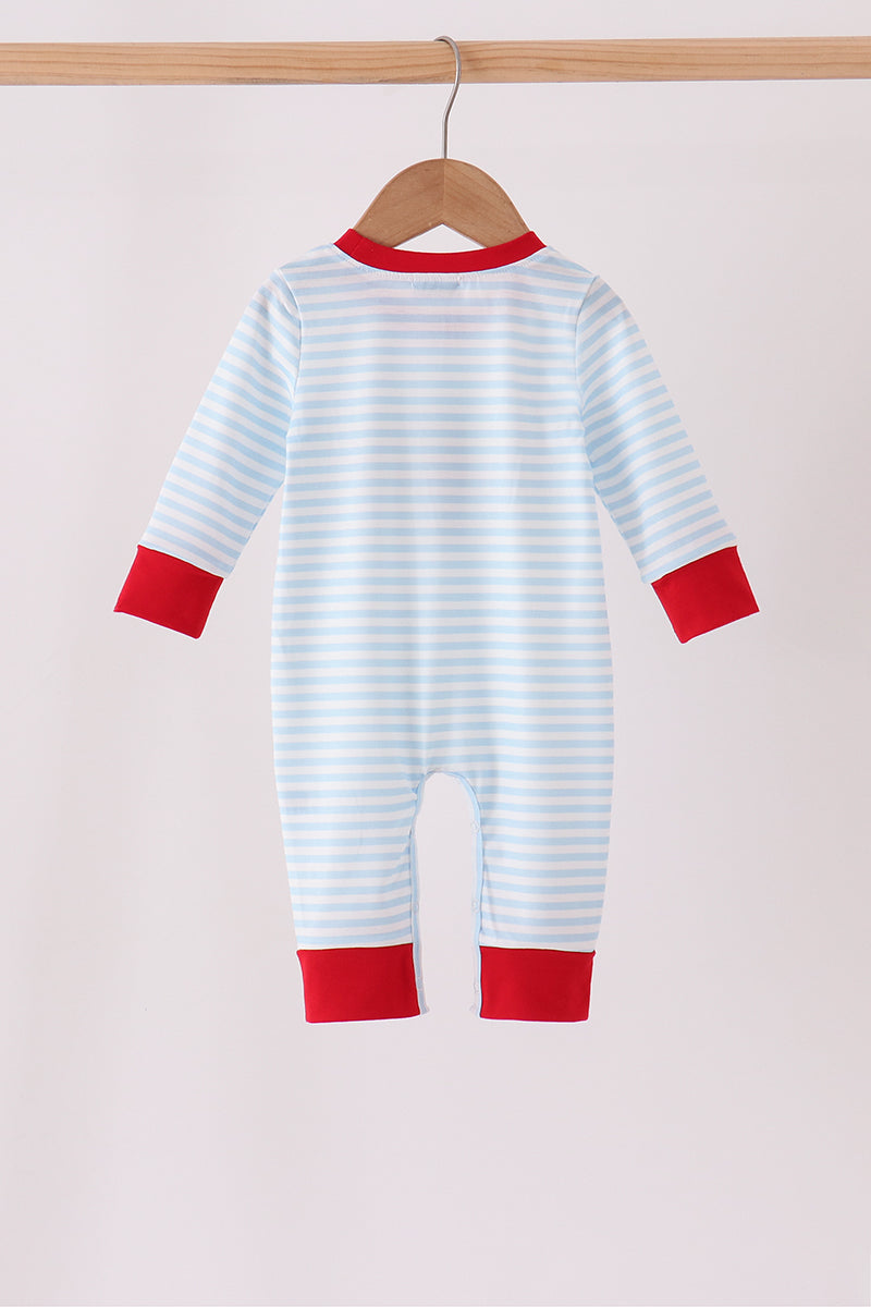 Blue Stripe Nutcracker Embroidery Romper