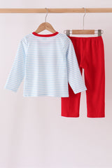 Blue Stripe Nutcracker Embroidery Pants Set