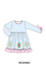 Blue Stripe Nutcracker Embroidery Ruffle Dress
