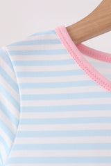 Blue Stripe Nutcracker Embroidery Ruffle Dress
