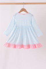 Blue Stripe Nutcracker Embroidery Ruffle Dress