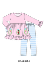 Pink Nutcracker Embroidery Ruffle Pants Set