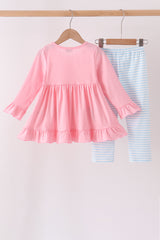 Pink Nutcracker Embroidery Ruffle Pants Set