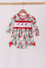 Red Santa Embroidery Ruffle Bubble