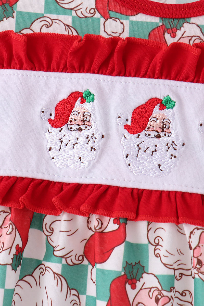 Red Santa Embroidery Ruffle Bubble