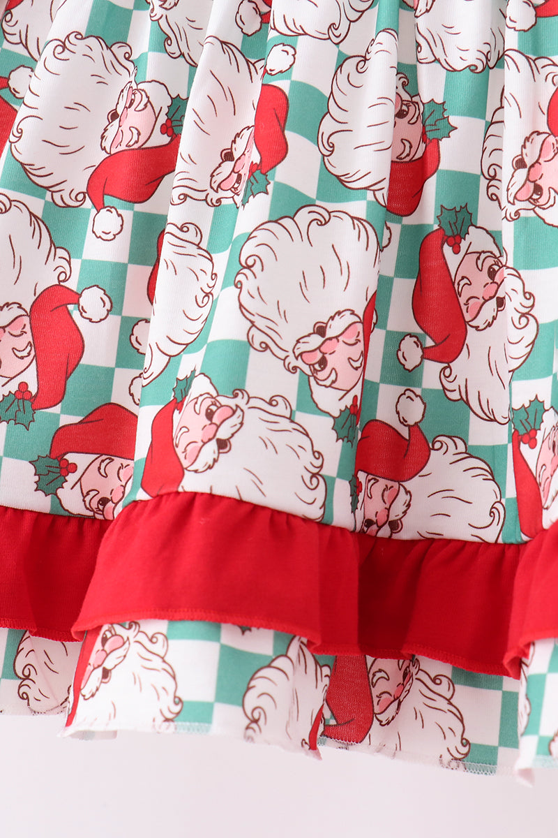 Red Santa Embroidery Ruffle Pants Set