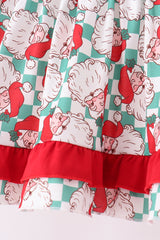 Red Santa Embroidery Ruffle Pants Set