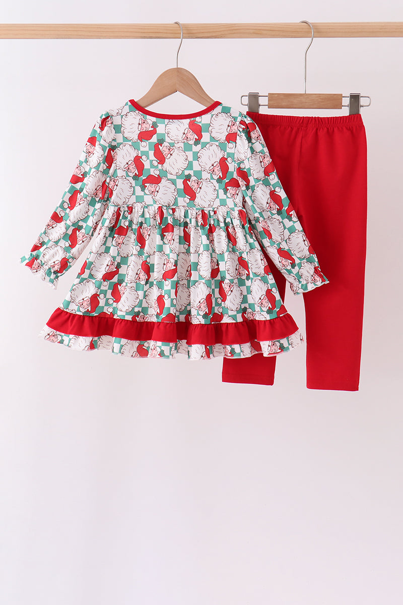 Red Santa Embroidery Ruffle Pants Set