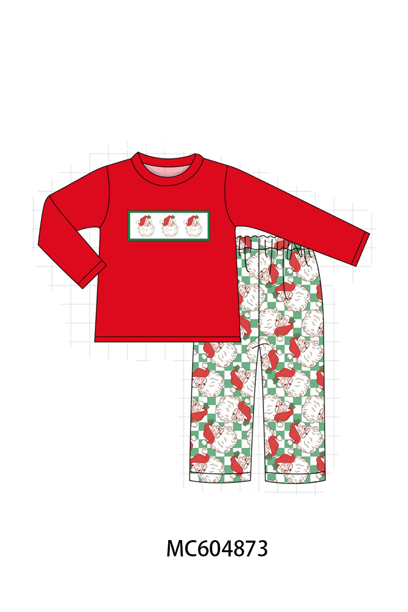 Red Santa Embroidery Pants Set