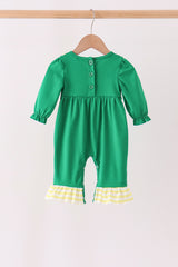 Green Farm Cow Embroidery Ruffle Romper