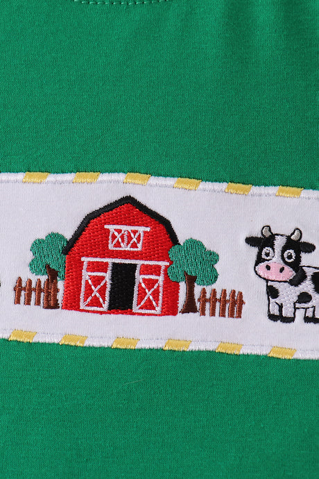 Green Farm Cow Embroidery Top