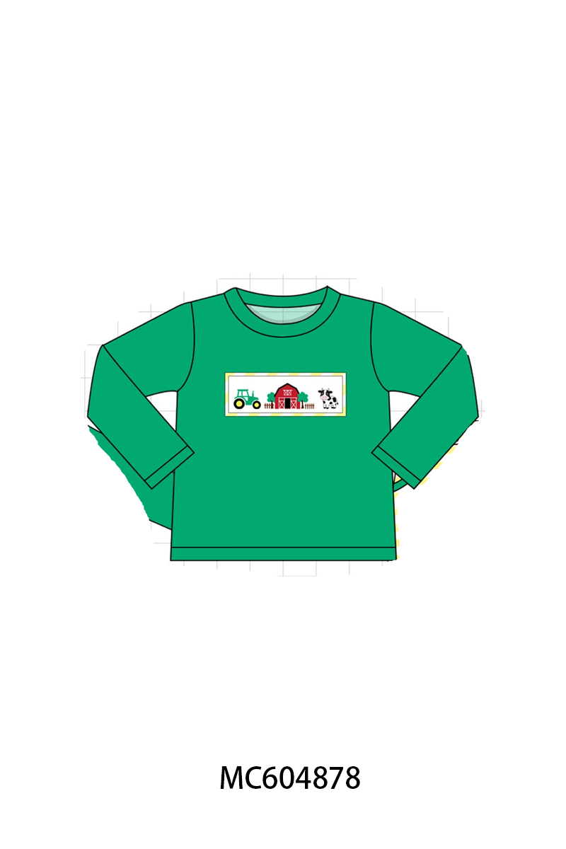 Green Farm Cow Embroidery Top