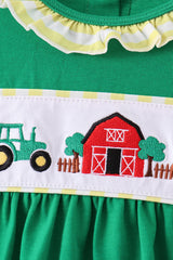 Green Farm Cow Embroidery Ruffle Pants Set