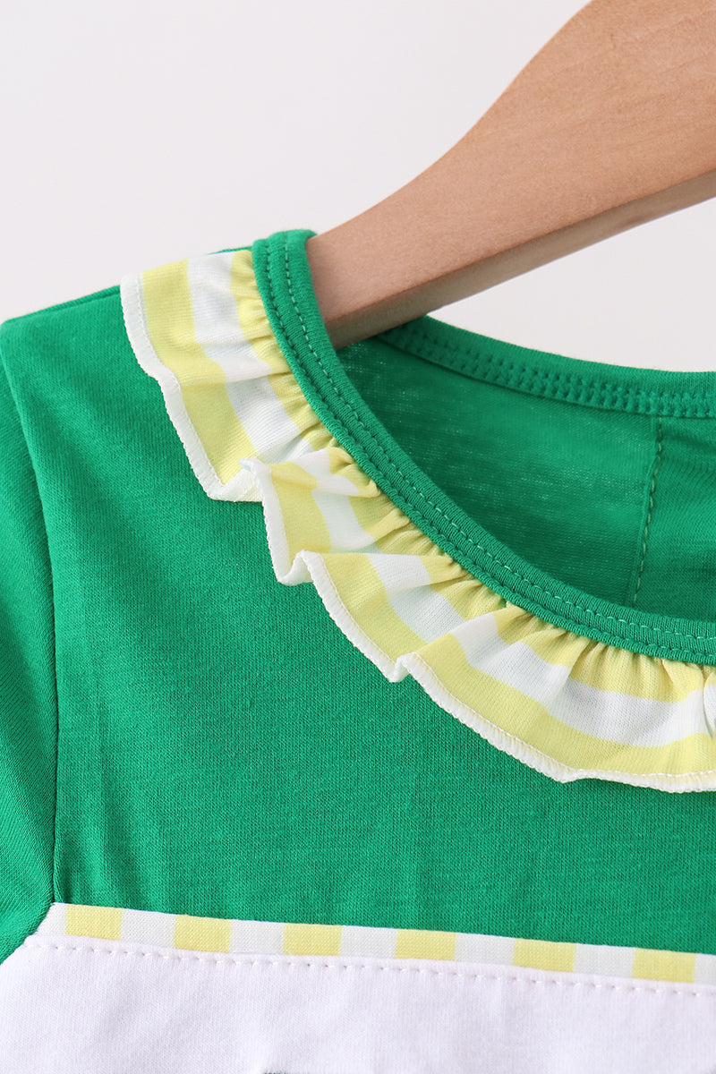 Green Farm Cow Embroidery Ruffle Pants Set