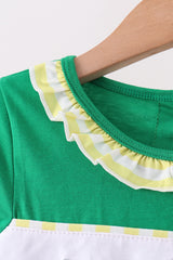 Green Farm Cow Embroidery Ruffle Pants Set