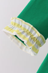 Green Farm Cow Embroidery Ruffle Pants Set