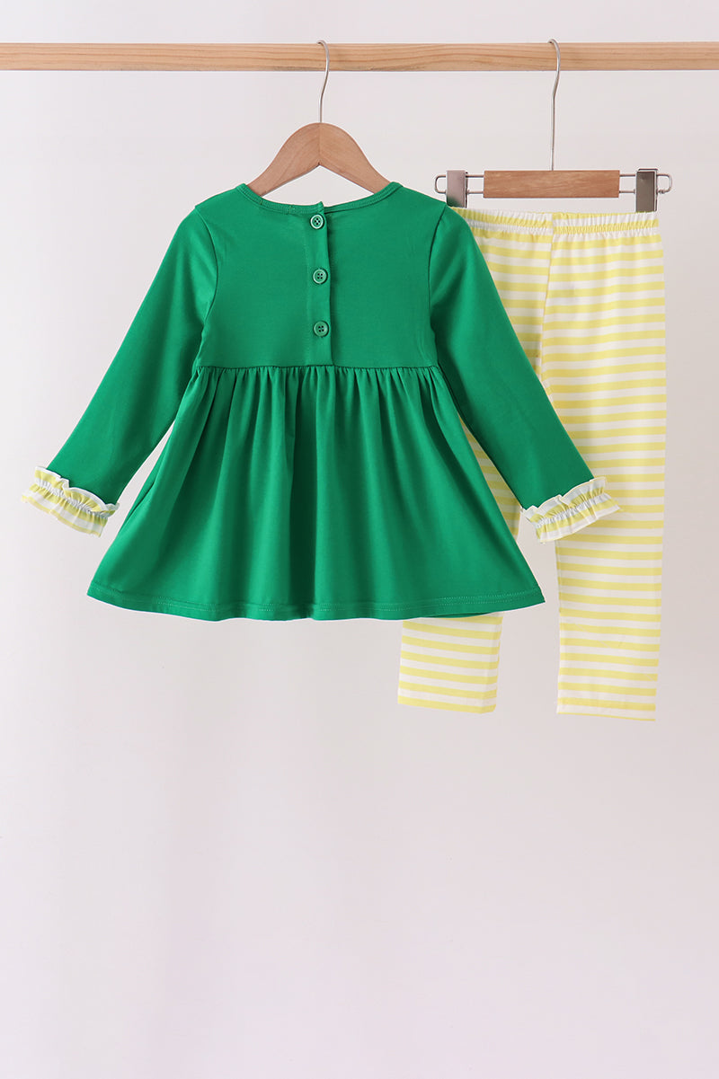 Green Farm Cow Embroidery Ruffle Pants Set