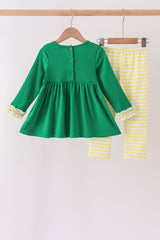 Green Farm Cow Embroidery Ruffle Pants Set