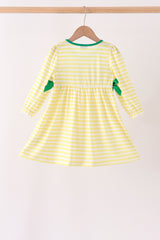 Green Farm Cow Embroidery Stripe  Dress