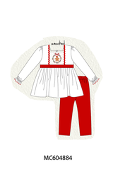 Red Gingerbread Smocked Pants Set