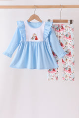 Blue frozen embroidery ruffle pants set