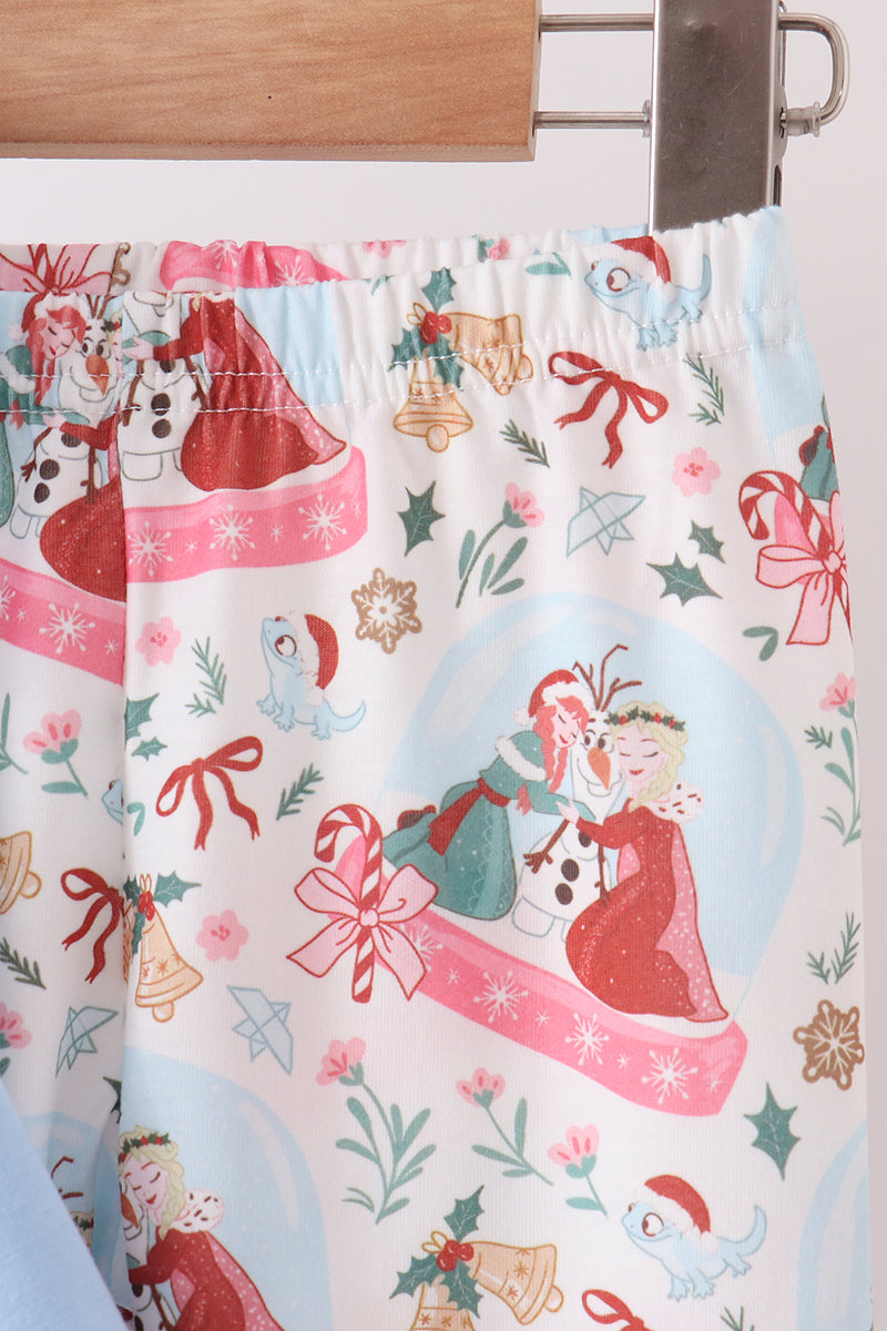 Blue frozen embroidery ruffle pants set