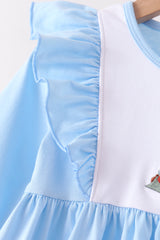 Blue frozen embroidery ruffle pants set