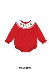 Red Holly Jolly Embroidery Ruffle Bubble