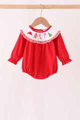 Red Holly Jolly Embroidery Ruffle Bubble