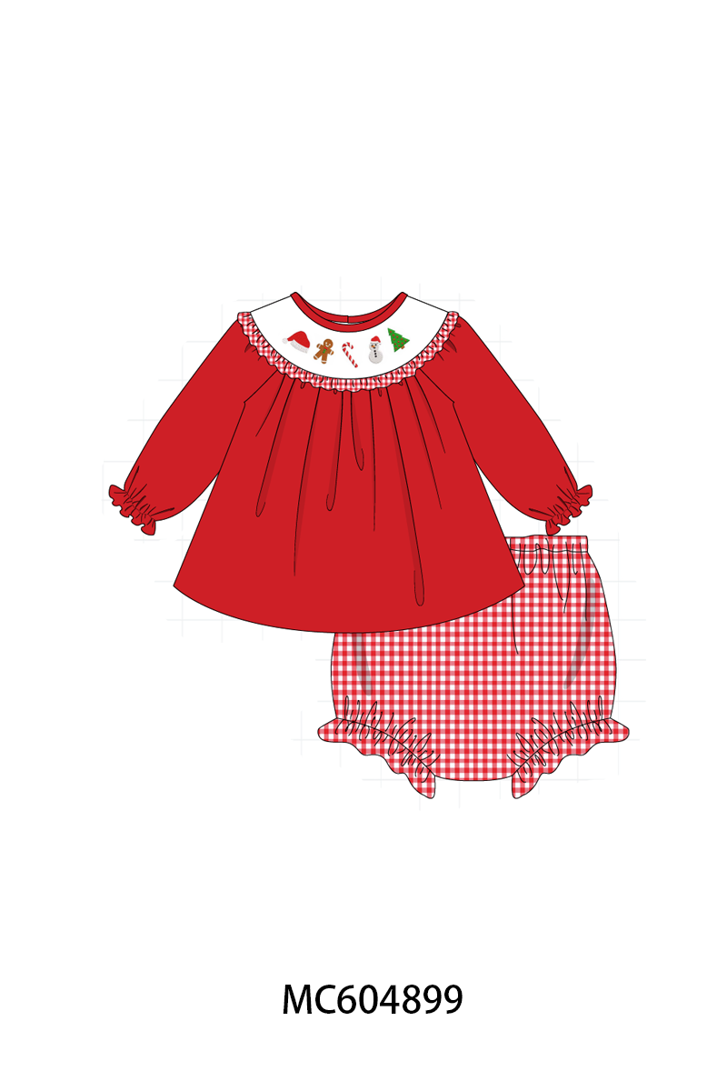 Red Holly Jolly Embroidery Ruffle Bloomer Set