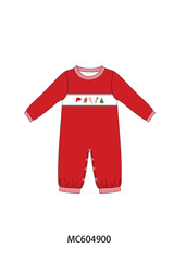 Red Holly Jolly Embroidery Romper