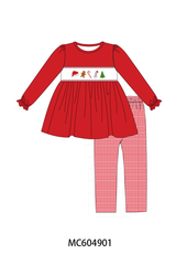 Red Holly Jolly Embroidery Pants Set