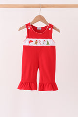 Red Holly Jolly Embroidery Ruffle Jumpsuit