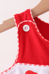 Red Holly Jolly Embroidery Ruffle Jumpsuit