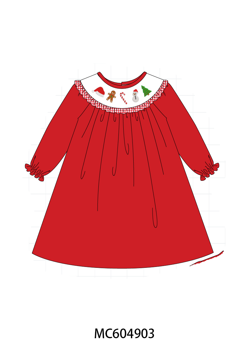 Red Holly Jolly Embroidery Ruffle Dress