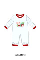 Blue Stripe Holly Jolly Romper