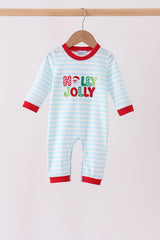 Blue Stripe Holly Jolly Romper