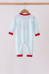 Blue Stripe Holly Jolly Romper
