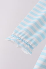 Blue Stripe Holly Jolly Ruffle Pants Set