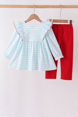 Blue Stripe Holly Jolly Ruffle Pants Set