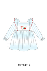 Blue Stripe Holly Jolly Ruffle Dress