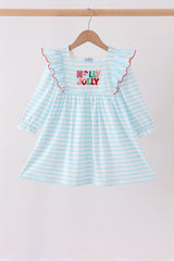 Blue Stripe Holly Jolly Ruffle Dress