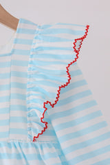 Blue Stripe Holly Jolly Ruffle Dress