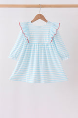 Blue Stripe Holly Jolly Ruffle Dress